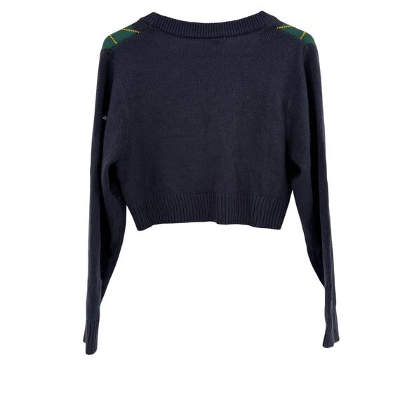 2/$30 DIVIDED by H&M Cardigan Size S Navy Blue Cropped Plaid Green - Picture 6 of 8